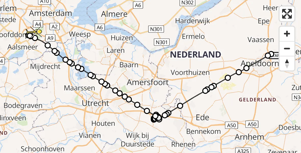 Routekaart van de vlucht: Politieheli naar Schiphol, Lochemsestraat