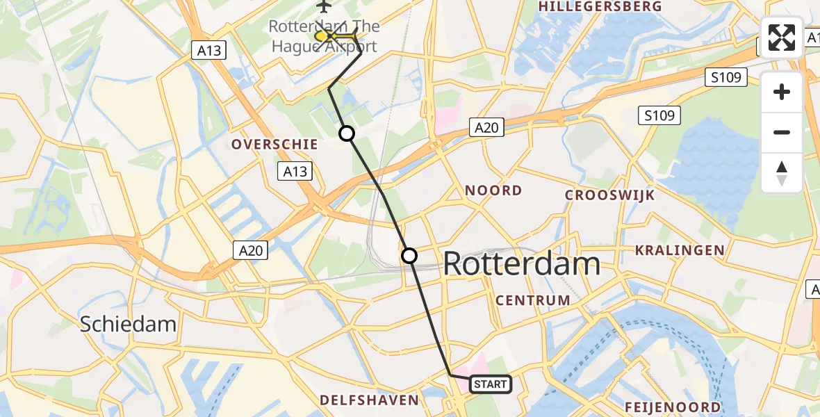 Routekaart van de vlucht: Lifeliner 2 naar Rotterdam The Hague Airport, Schietbaanlaan