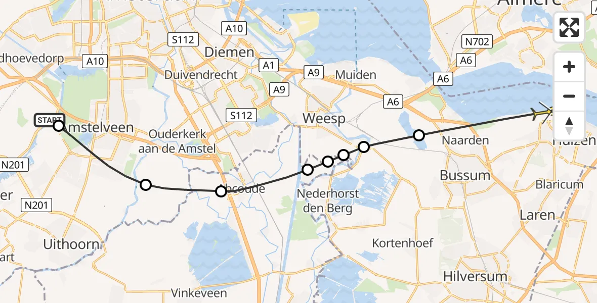 Routekaart van de vlucht: Politieheli naar Huizen, Tankval