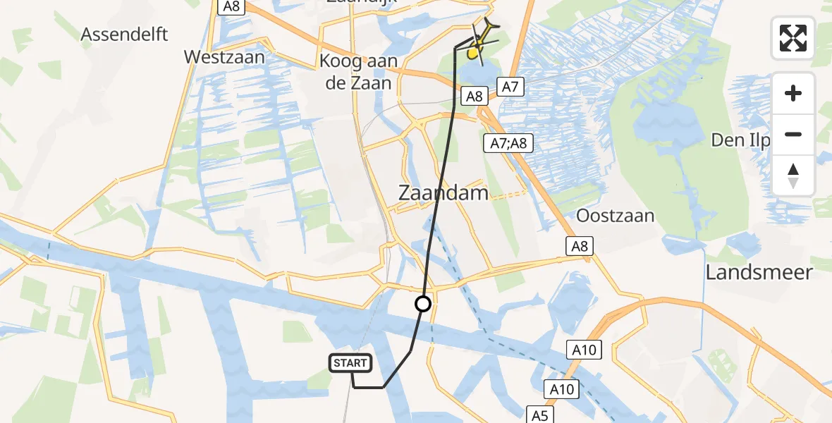 Routekaart van de vlucht: Lifeliner 1 naar Zaandam, Lipariweg