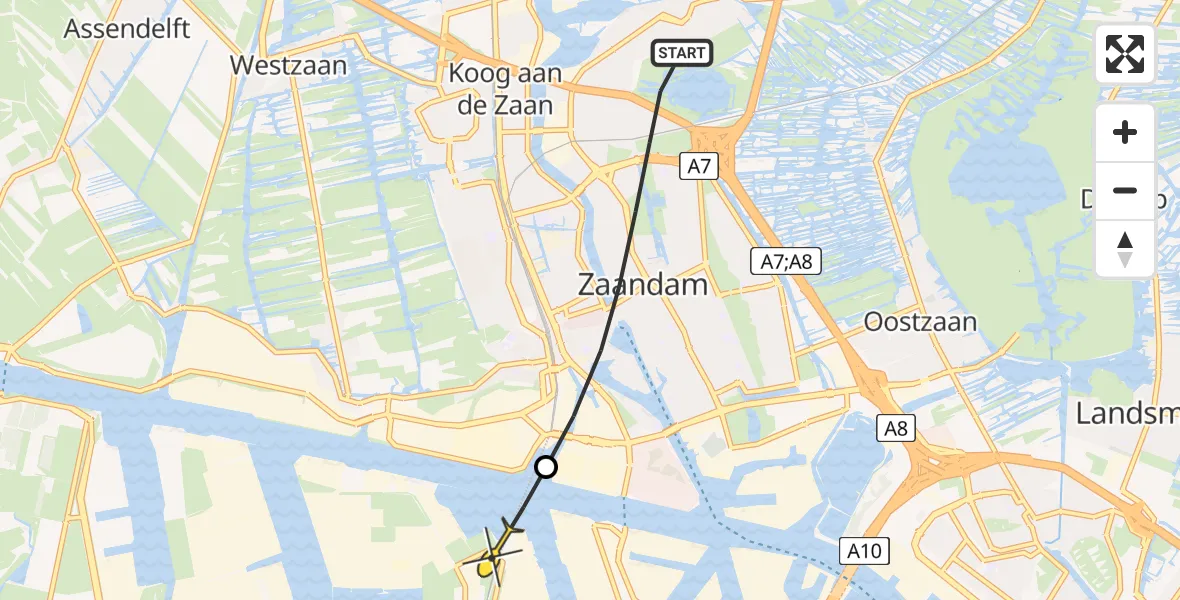 Routekaart van de vlucht: Lifeliner 1 naar Amsterdam Heliport, Sportlaan