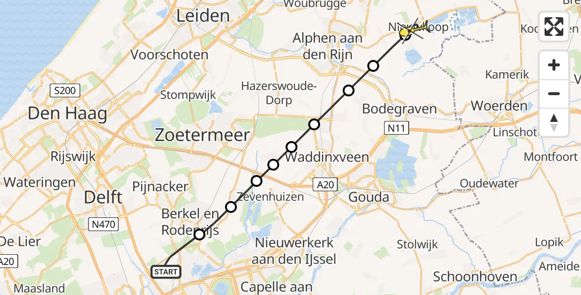 Routekaart van de vlucht: Lifeliner 2 naar Nieuwkoop, Landscheiding