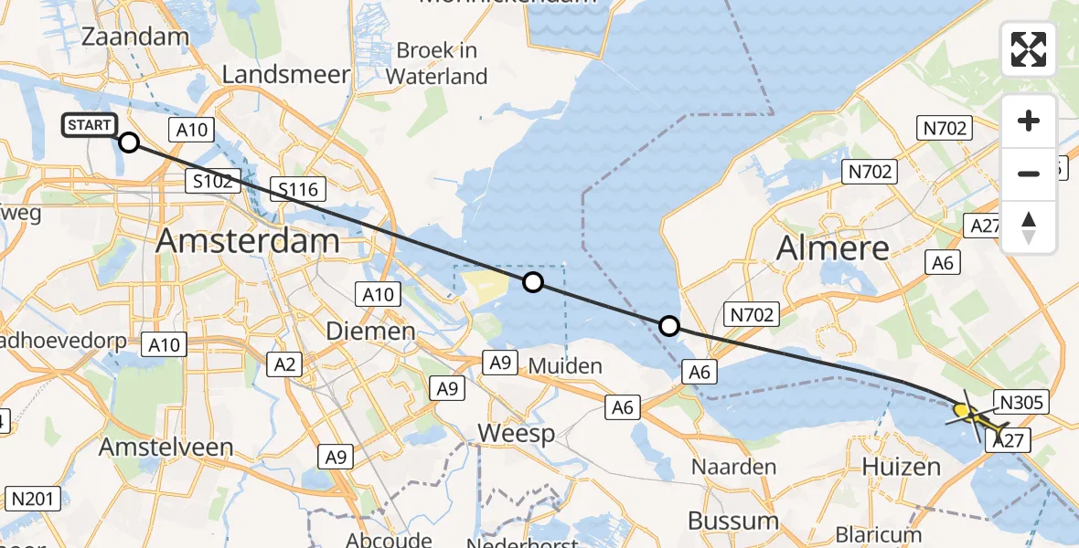 Routekaart van de vlucht: Lifeliner 1 naar Almere, Westhaven