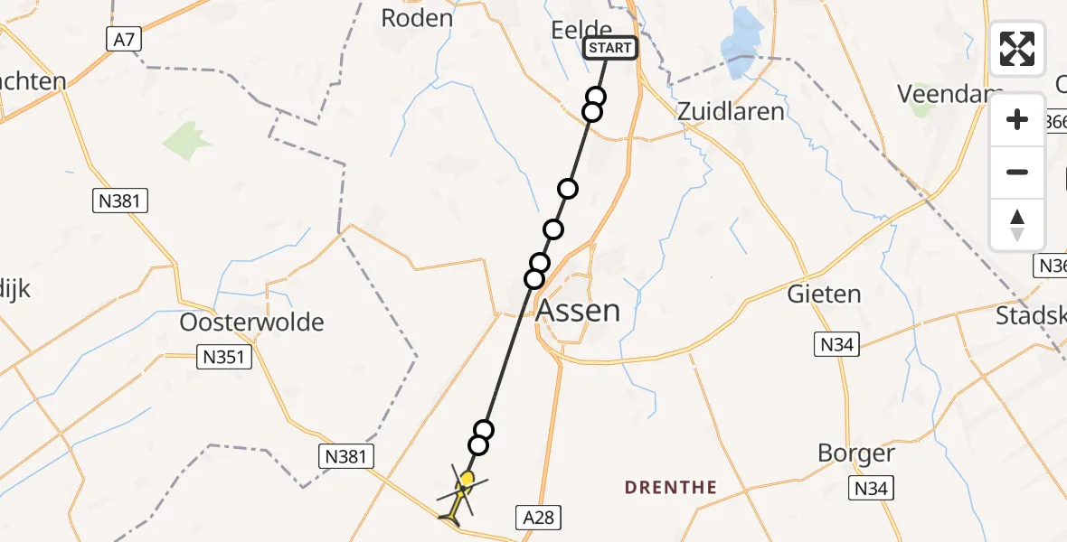 Routekaart van de vlucht: Lifeliner 4 naar Hijken, Moespot