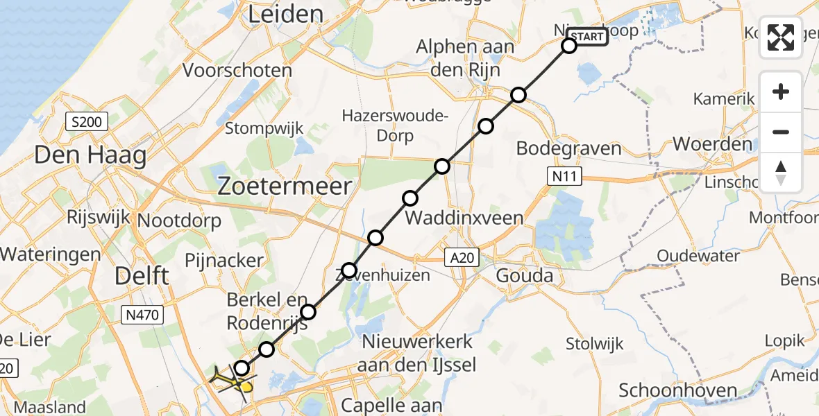 Routekaart van de vlucht: Lifeliner 2 naar Rotterdam The Hague Airport, Achttienkavels