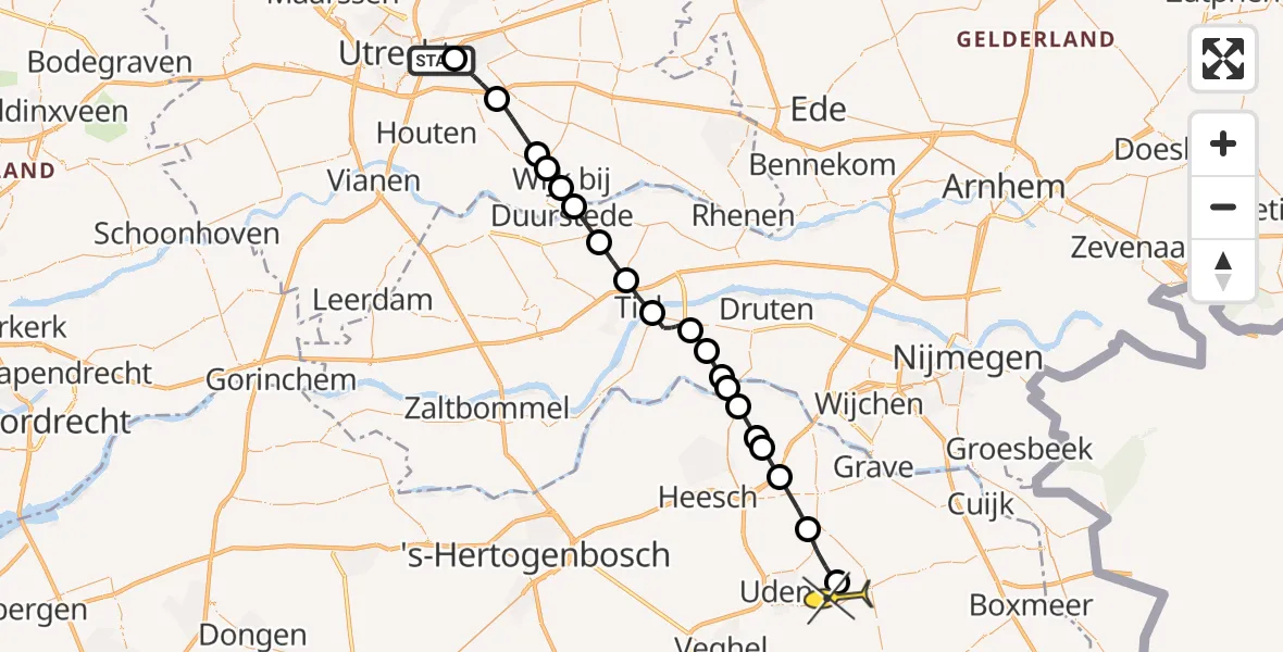 Routekaart van de vlucht: Lifeliner 3 naar Vliegbasis Volkel, Bisschopsweg