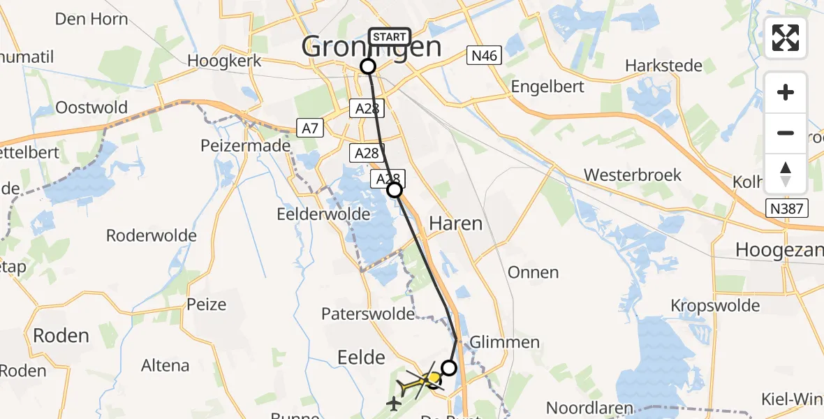 Routekaart van de vlucht: Lifeliner 4 naar Groningen Airport Eelde, Coehoornsingel