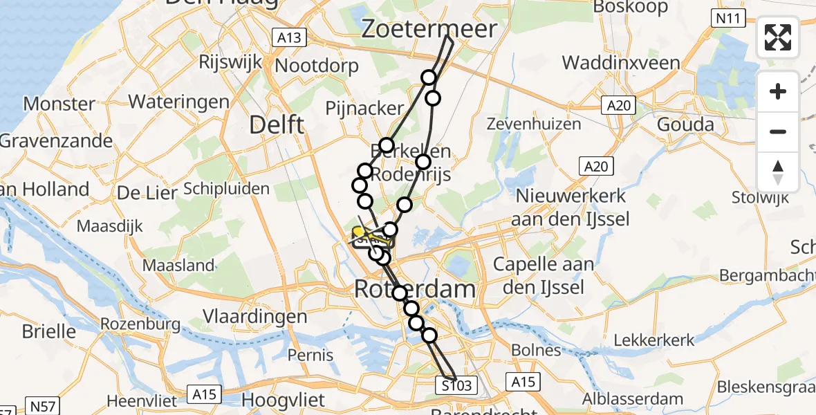 Routekaart van de vlucht: Lifeliner 2 naar Rotterdam The Hague Airport, Overschiese Kleiweg