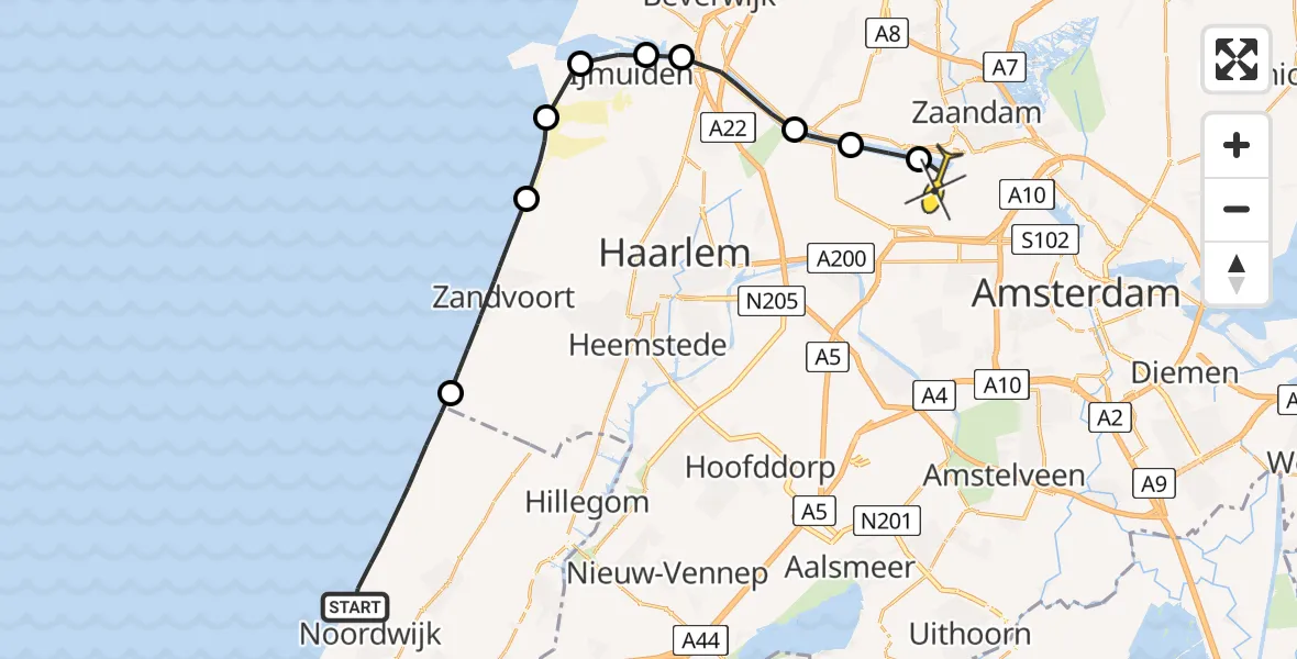 Routekaart van de vlucht: Lifeliner 1 naar Amsterdam Heliport, Strandafrit 23