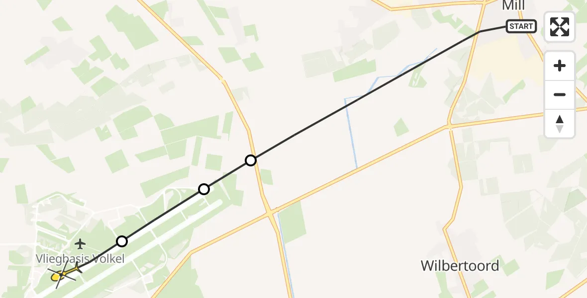 Routekaart van de vlucht: Lifeliner 3 naar Vliegbasis Volkel, Paddenhoolseweg