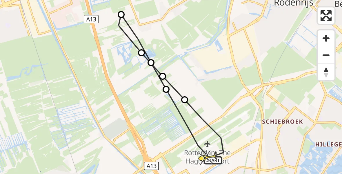 Routekaart van de vlucht: Lifeliner 2 naar Rotterdam The Hague Airport, Schieveense polder