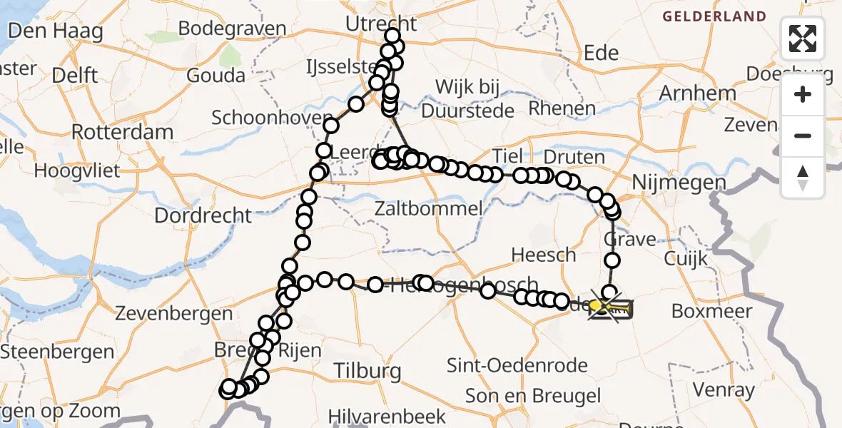 Routekaart van de vlucht: Politieheli naar Vliegbasis Volkel, Houtvennen