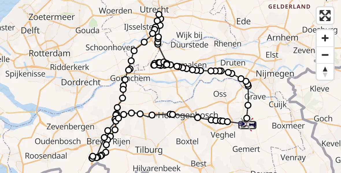 Vluchtroute Politiehelikopter van Vliegbasis Volkel naar Vliegbasis Volkel