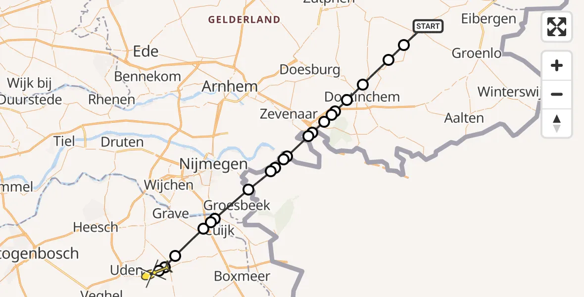 Routekaart van de vlucht: Lifeliner 3 naar Vliegbasis Volkel, Enkeerdlaan