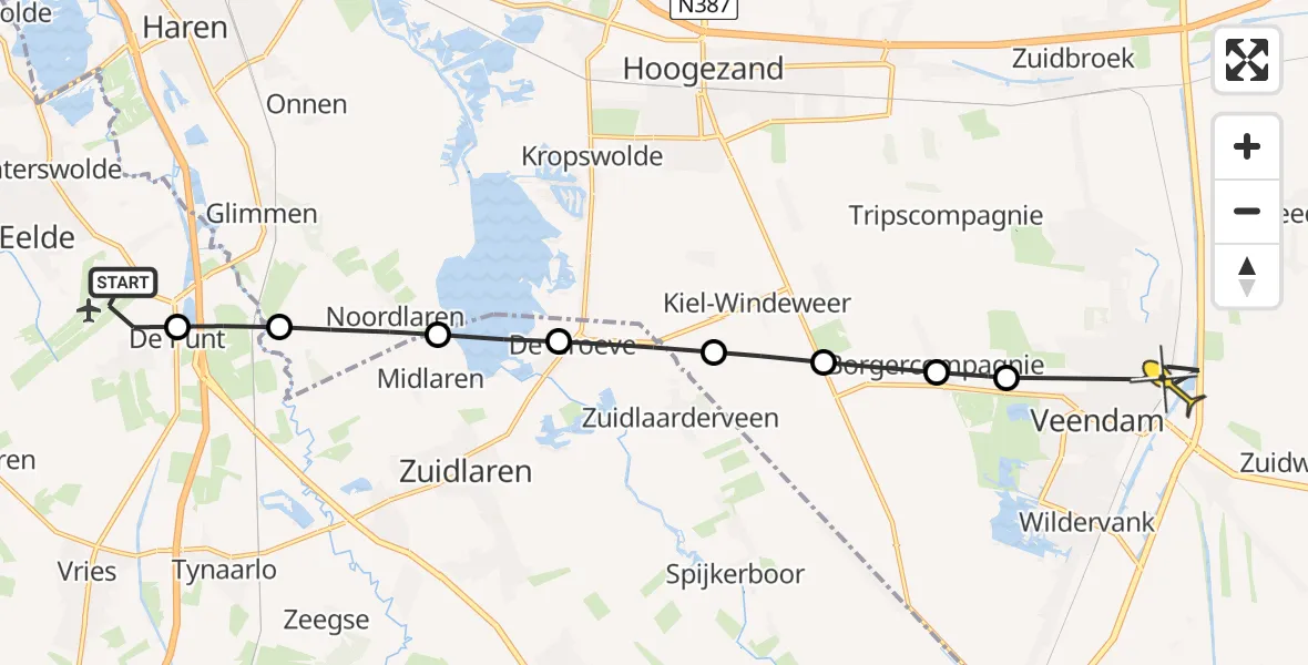 Routekaart van de vlucht: Lifeliner 4 naar Veendam, Vissersweg