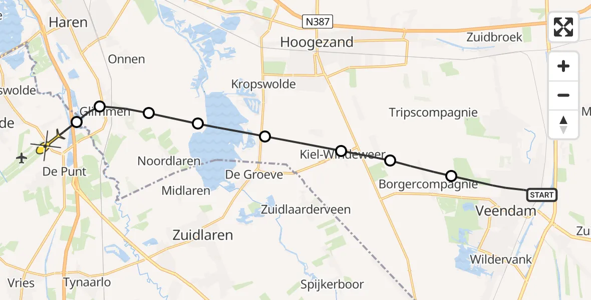 Routekaart van de vlucht: Lifeliner 4 naar Groningen Airport Eelde, Zerkhouwersstraat