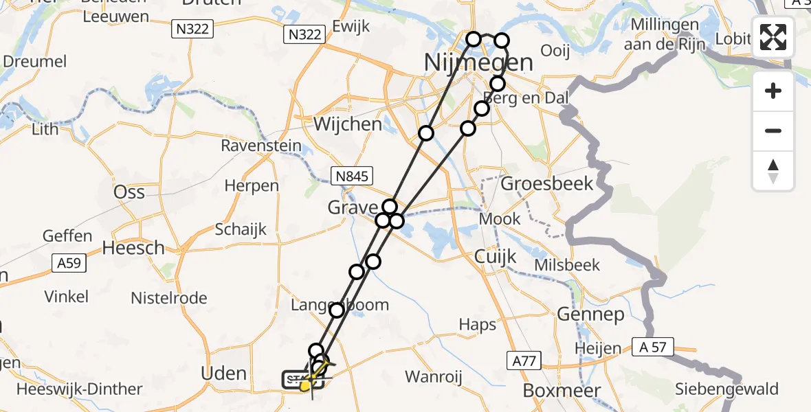 Routekaart van de vlucht: Lifeliner 3 naar Vliegbasis Volkel, Houtvennen