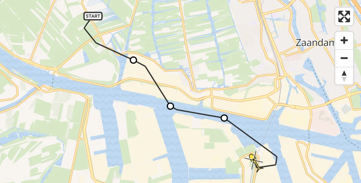 Routekaart van de vlucht: Lifeliner 1 naar Amsterdam Heliport, Veldweg