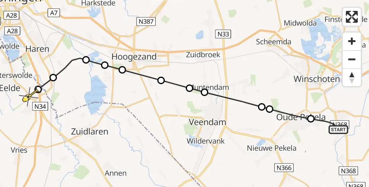 Routekaart van de vlucht: Lifeliner 4 naar Groningen Airport Eelde, Bouwteweg