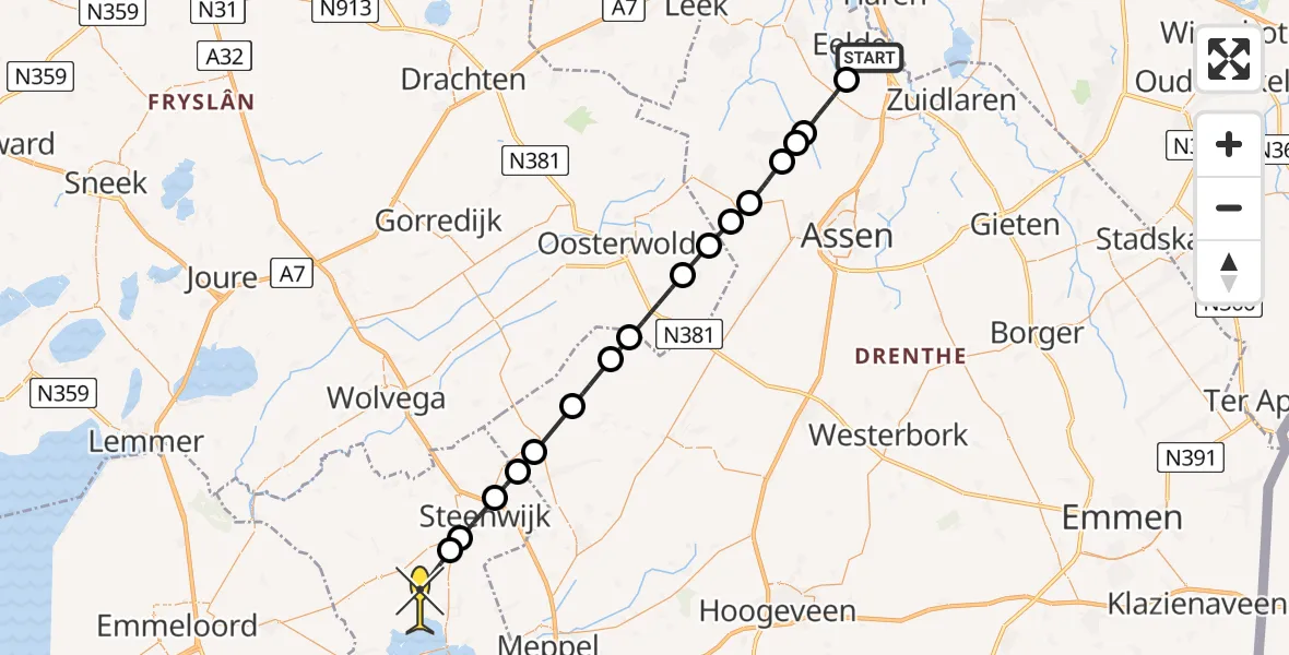 Routekaart van de vlucht: Lifeliner 4 naar Giethoorn, Moespot