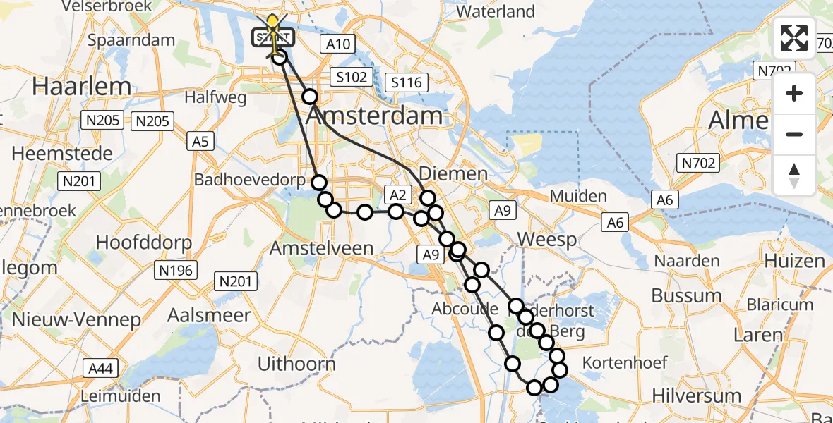 Routekaart van de vlucht: Lifeliner 1 naar Amsterdam Heliport, Bertus van Grouwstraat