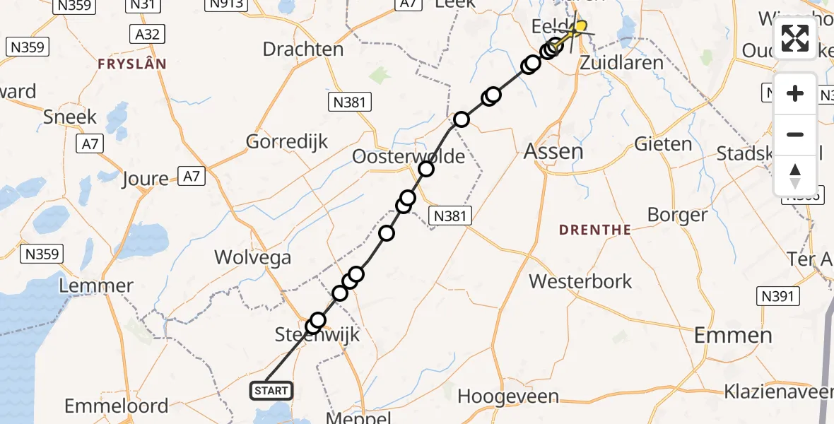 Routekaart van de vlucht: Lifeliner 4 naar Groningen Airport Eelde, Thijssengracht