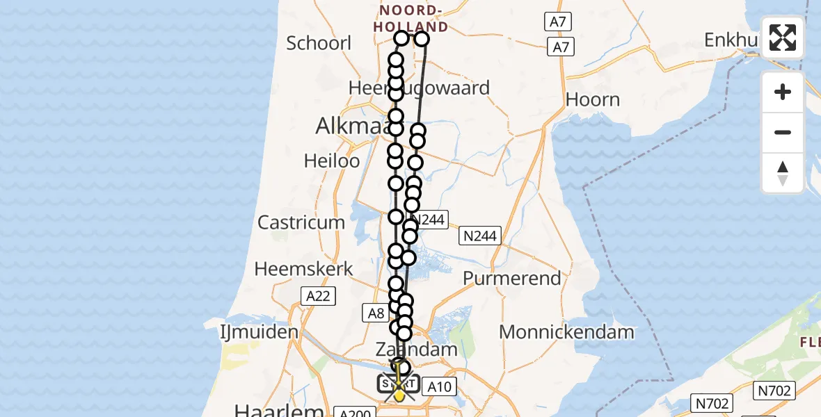 Routekaart van de vlucht: Lifeliner 1 naar Amsterdam Heliport, Hoofdtocht