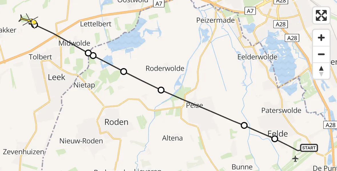 Routekaart van de vlucht: Lifeliner 4 naar Tolbert, Eskampenweg