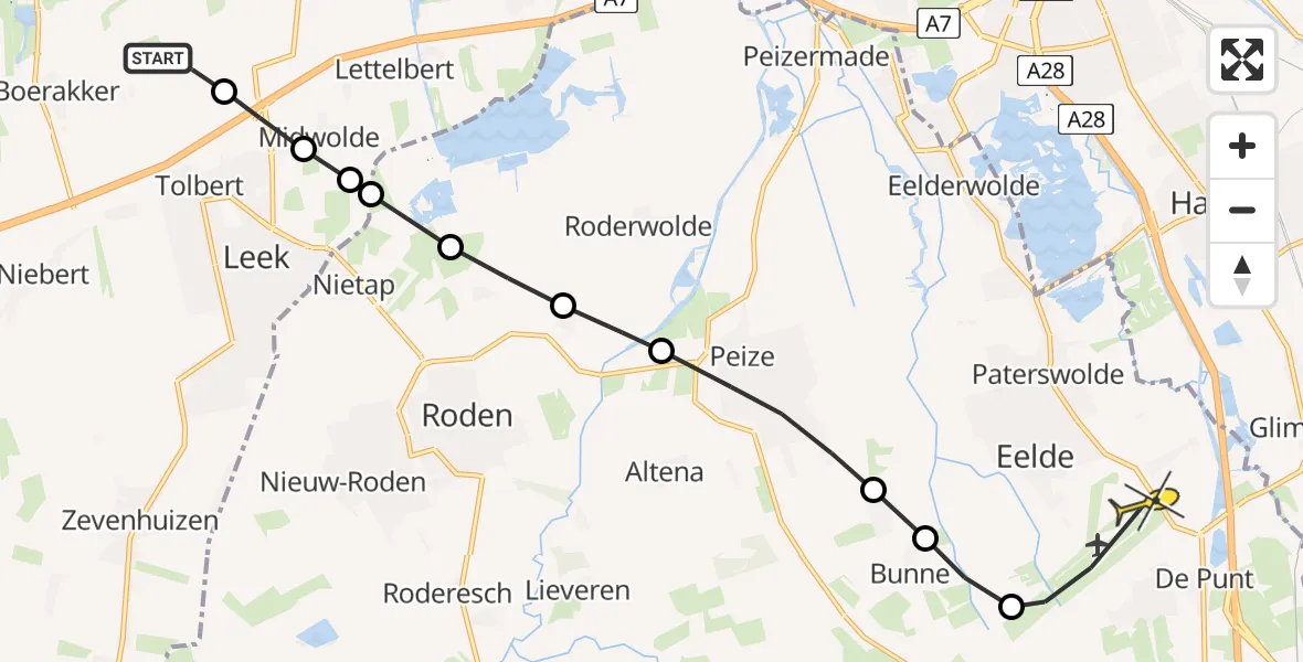 Routekaart van de vlucht: Lifeliner 4 naar Groningen Airport Eelde, Traan