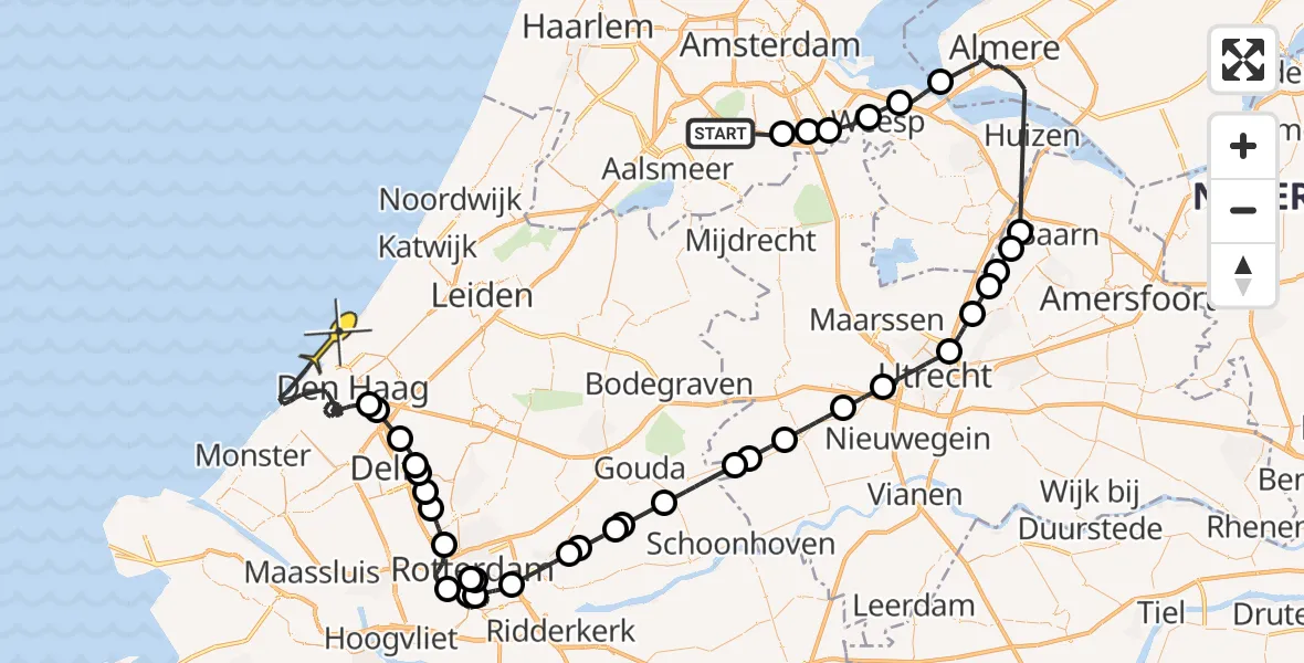 Routekaart van de vlucht: Politieheli naar Den Haag, Amsteldijk Zuid