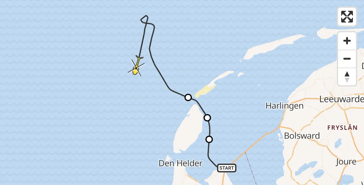 Routekaart van de vlucht: Kustwachthelikopter naar Afsluitdijk