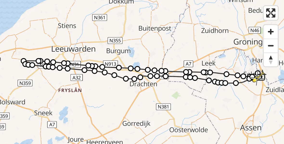 Routekaart van de vlucht: Lifeliner 4 naar Groningen Airport Eelde, Zuideinde