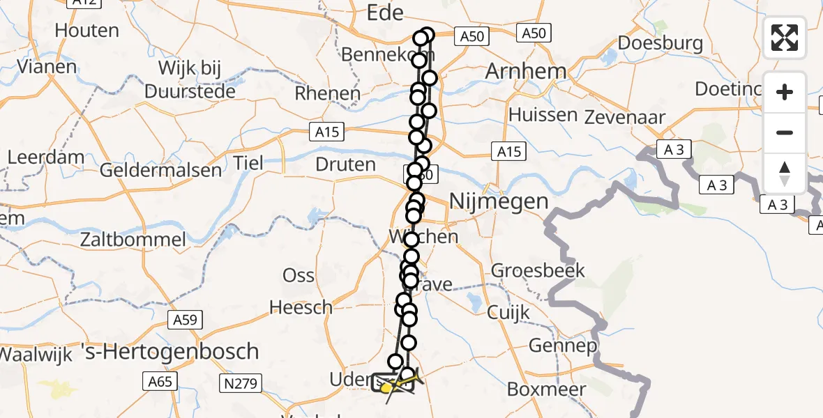 Routekaart van de vlucht: Lifeliner 3 naar Vliegbasis Volkel, Millsebaan