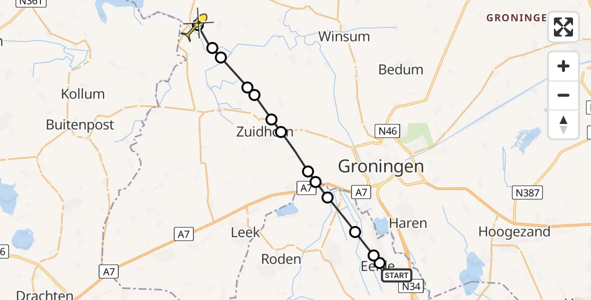 Routekaart van de vlucht: Lifeliner 4 naar Zoutkamp, Langesteeg