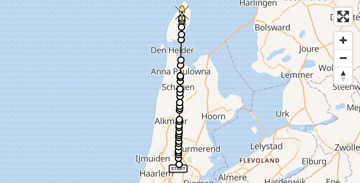 Routekaart van de vlucht: Lifeliner 1 naar Texel International Airport, Kanaalkade