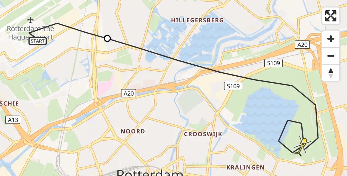 Routekaart van de vlucht: Lifeliner 2 naar Rotterdam, Woensdrechtstraat