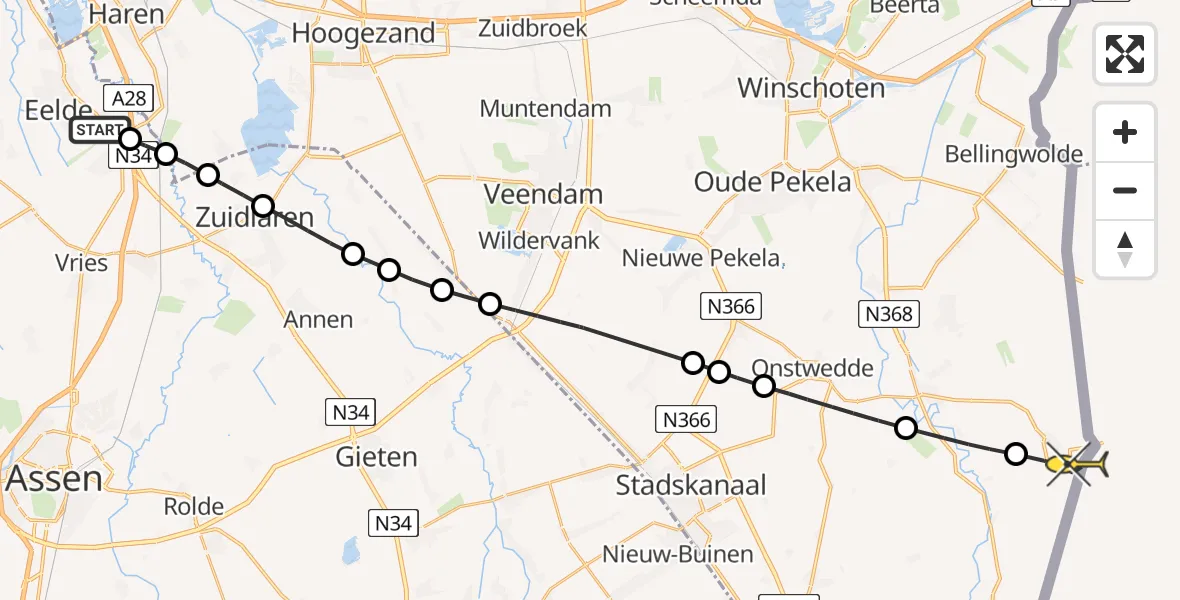 Routekaart van de vlucht: Lifeliner 4 naar Bourtange, Groningerstraat