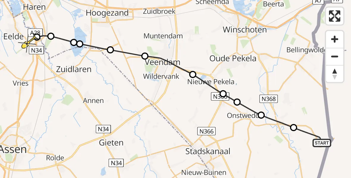 Routekaart van de vlucht: Lifeliner 4 naar Groningen Airport Eelde, Vlagtwedderstraat