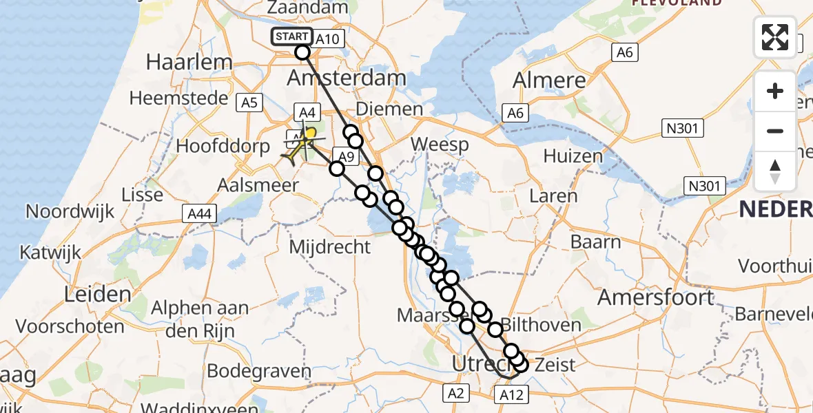 Routekaart van de vlucht: Lifeliner 1 naar Amstelveen, Corsicaweg