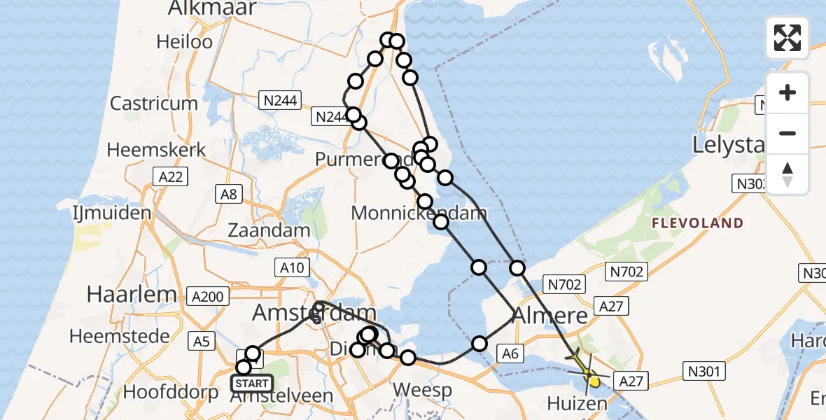 Routekaart van de vlucht: Politieheli naar Almere, Loevesteinse Randweg