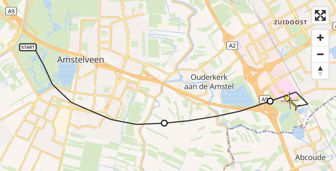 Routekaart van de vlucht: Lifeliner 1 naar Academisch Medisch Centrum (AMC), Zwarte Pad