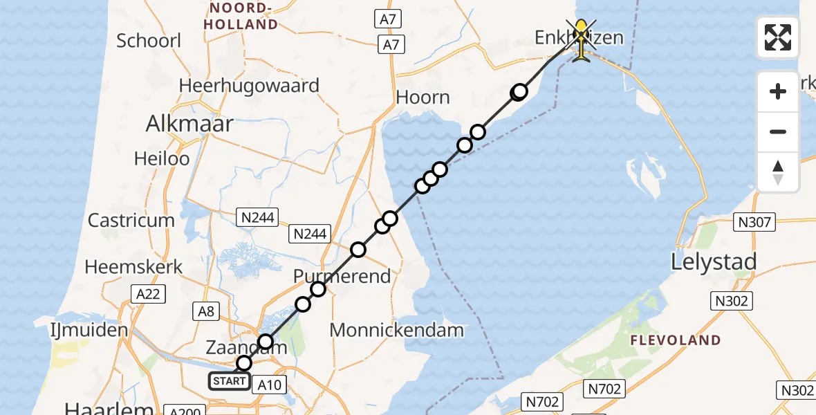 Routekaart van de vlucht: Lifeliner 1 naar Enkhuizen, Hemkade