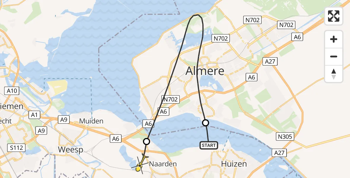 Routekaart van de vlucht: Politiehelikopter naar Naarden, Toegangsgeul naar Almere-Haven