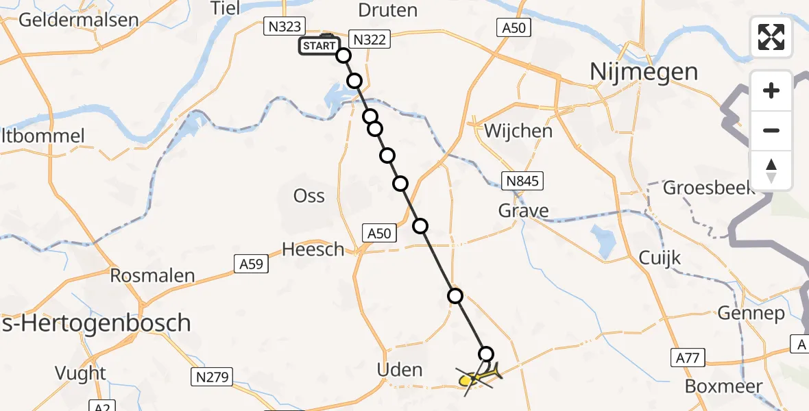 Routekaart van de vlucht: Lifeliner 3 naar Vliegbasis Volkel, Maas en Waalweg