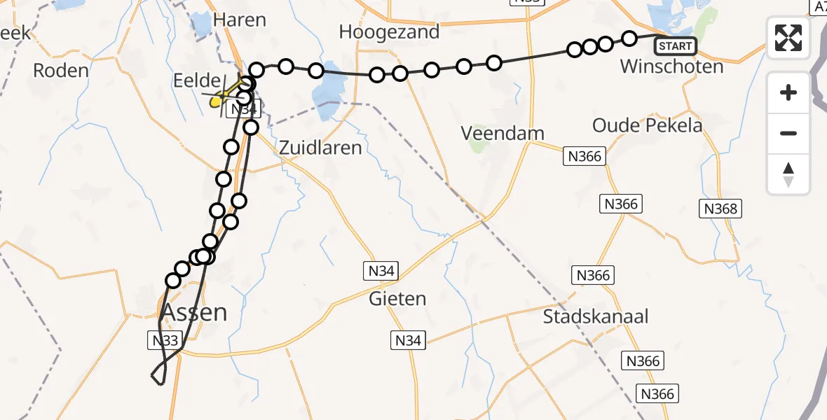 Routekaart van de vlucht: Lifeliner 4 naar Groningen Airport Eelde, Vosseweg