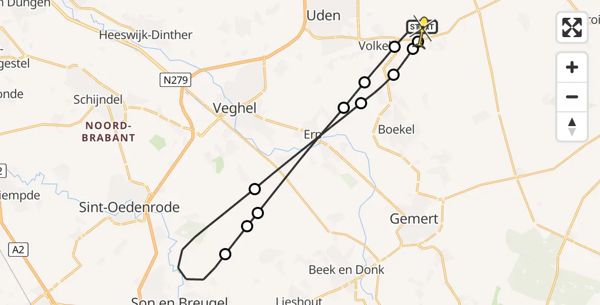 Routekaart van de vlucht: Lifeliner 3 naar Vliegbasis Volkel, Rondweg Volkel