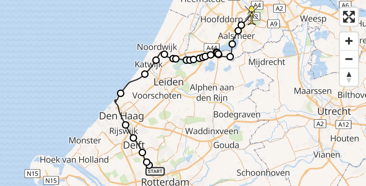 Routekaart van de vlucht: Politieheli naar Schiphol, Loevesteinse Randweg