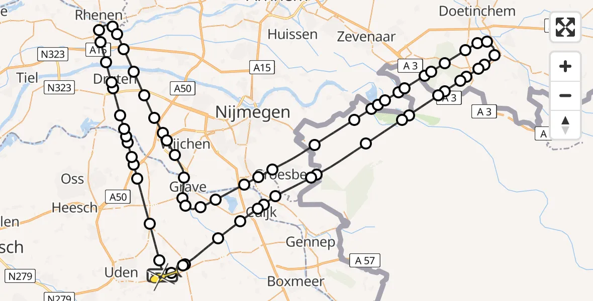 Routekaart van de vlucht: Lifeliner 3 naar Vliegbasis Volkel, Houtvennen