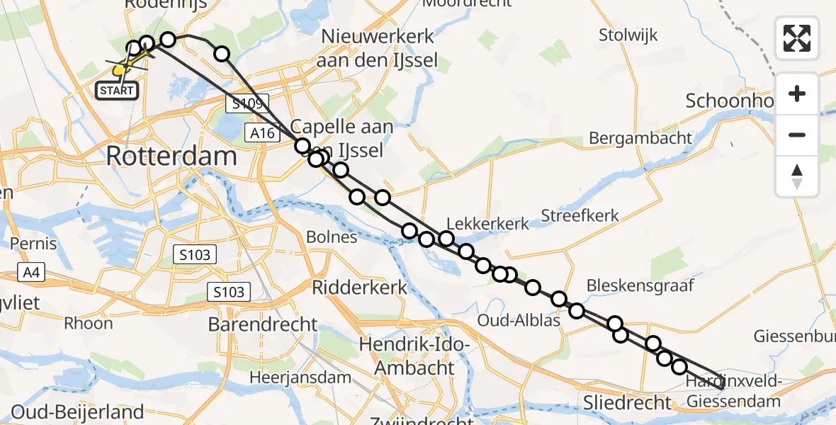 Routekaart van de vlucht: Lifeliner 2 naar Rotterdam The Hague Airport, Bovendijk