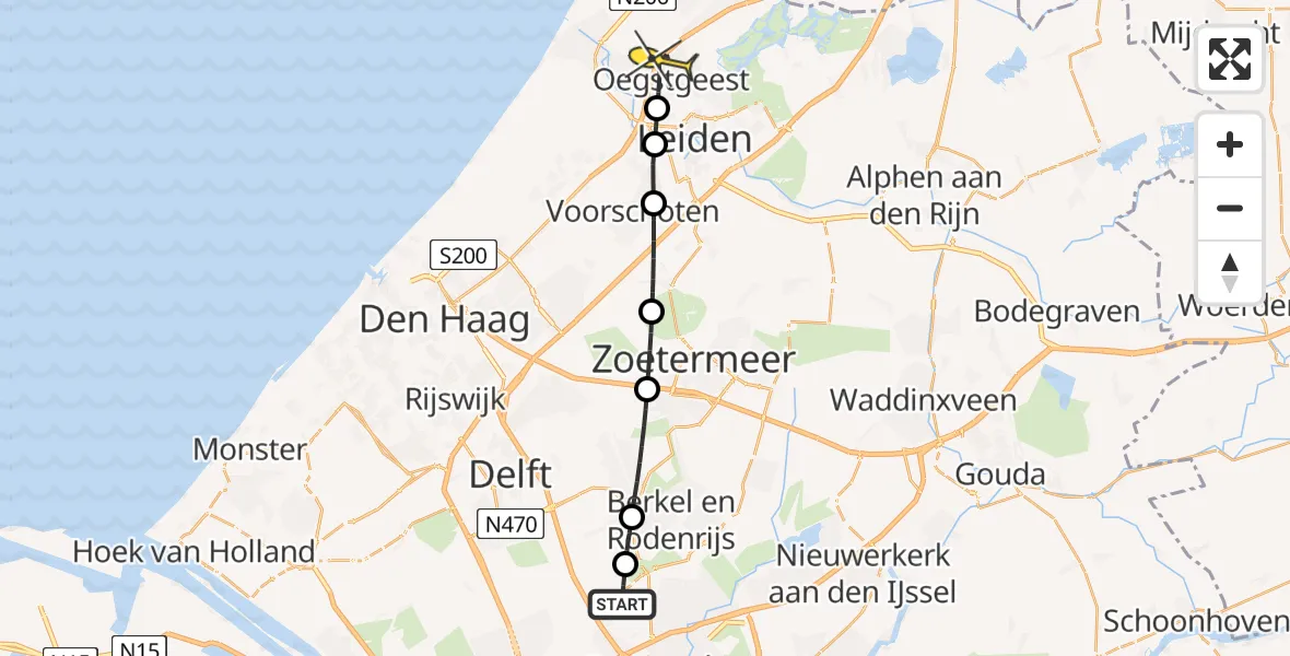 Routekaart van de vlucht: Lifeliner 2 naar Oegstgeest, Oude Bovendijk